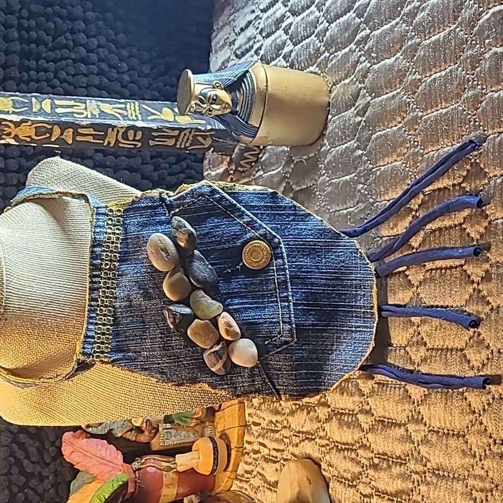 Denim fabric Bib style choker with rhinestones